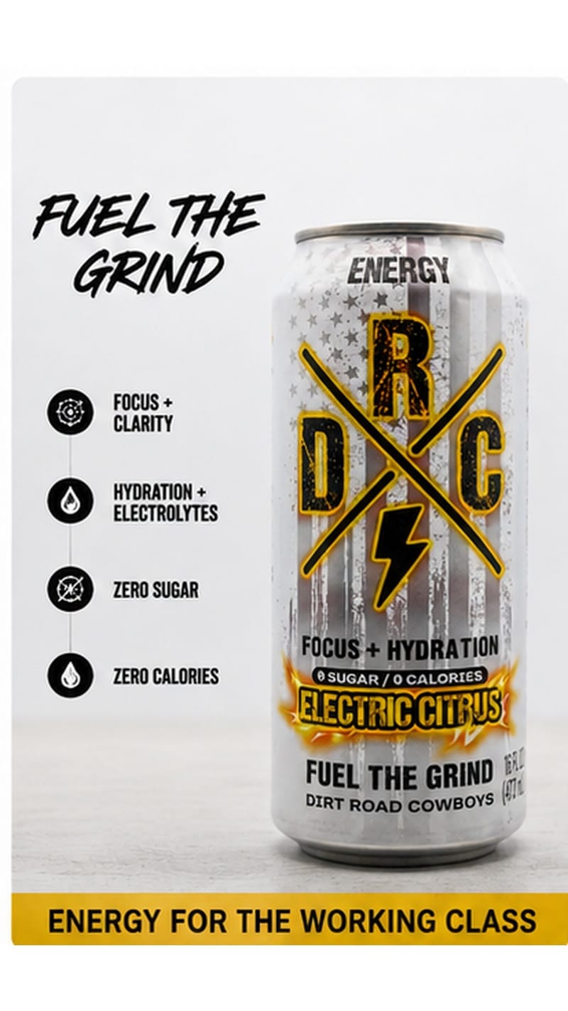 Electric Citrus can with the words Fuel the Grind and Energy for the Working Class
